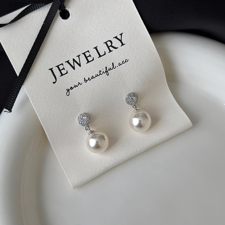 Women's Sier Diamond Pearl For Light Luxury Earrings