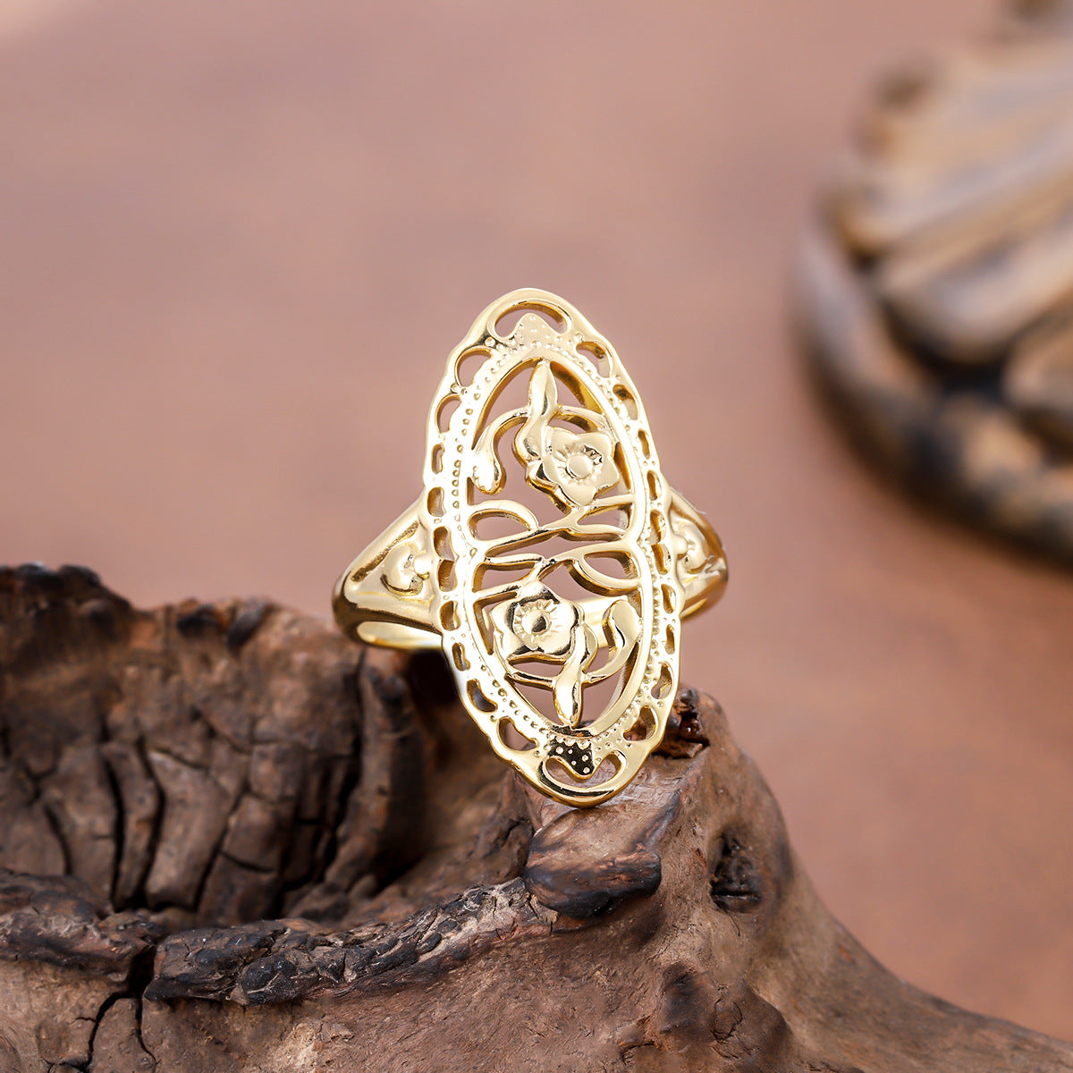 Fashionable Stainless Steel Open Niche Oval Hollow Ring