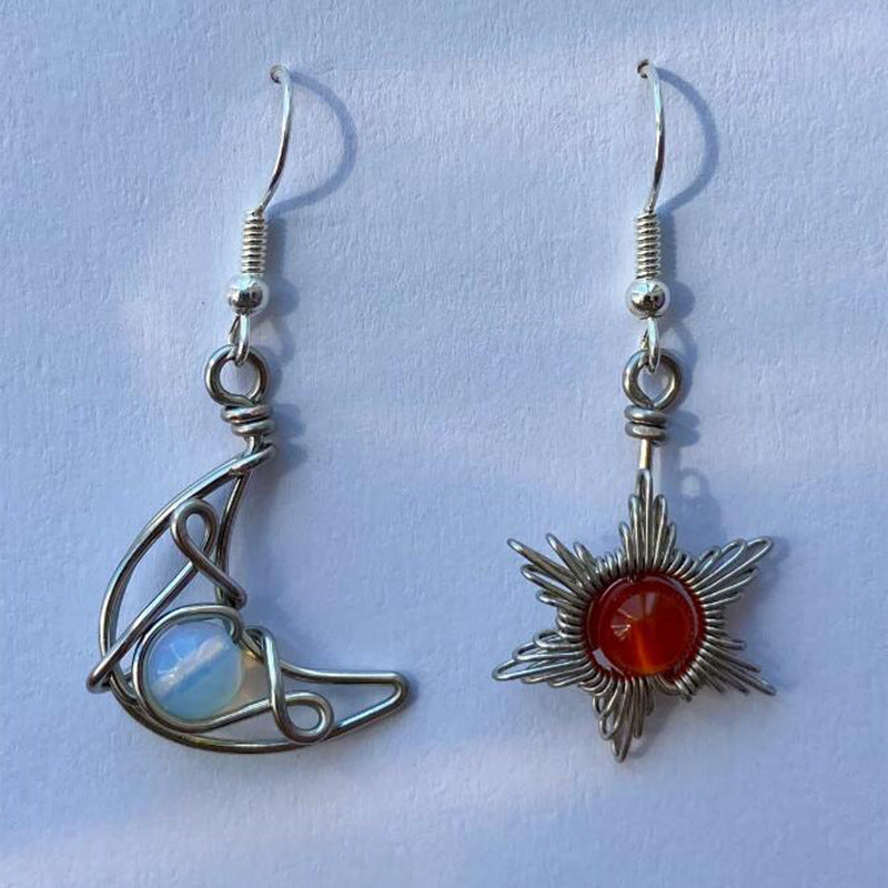 Elegant Fashion Sun Moon Crystal Stone Earrings