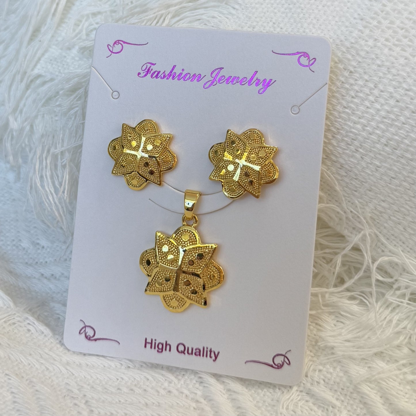 Love Heart Flowers Ear Baroque Gold Fashion Jewelry Set