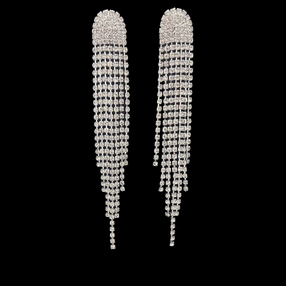 Wedding Banquet Ornament Geometric Long Rhinestone Earrings