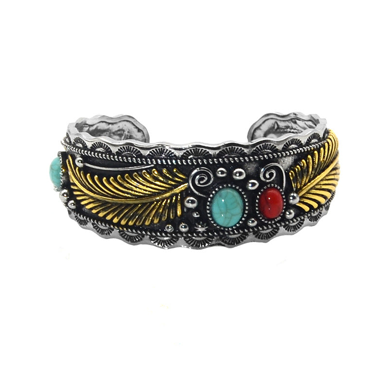 Bracelets bicolores rétro ovales turquoise de style Navajo pour femmes