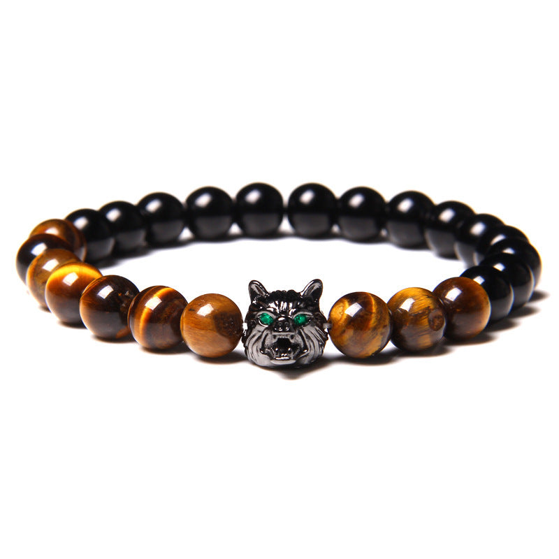 Men's Natural Water Sticky Beads Inlaid Zircon Wolf Bracelets