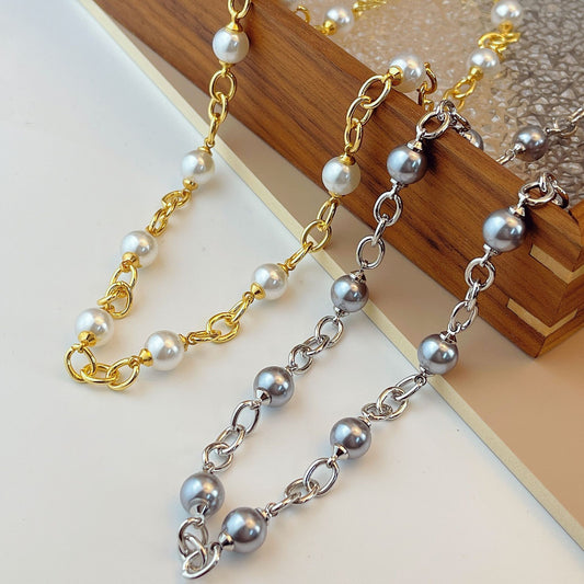 Retro Gray Pearl Chain Temperament Entry Necklaces