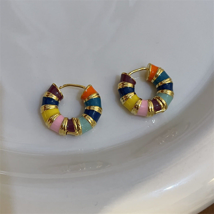 Drip Glazed Red And Blue Together Earrings