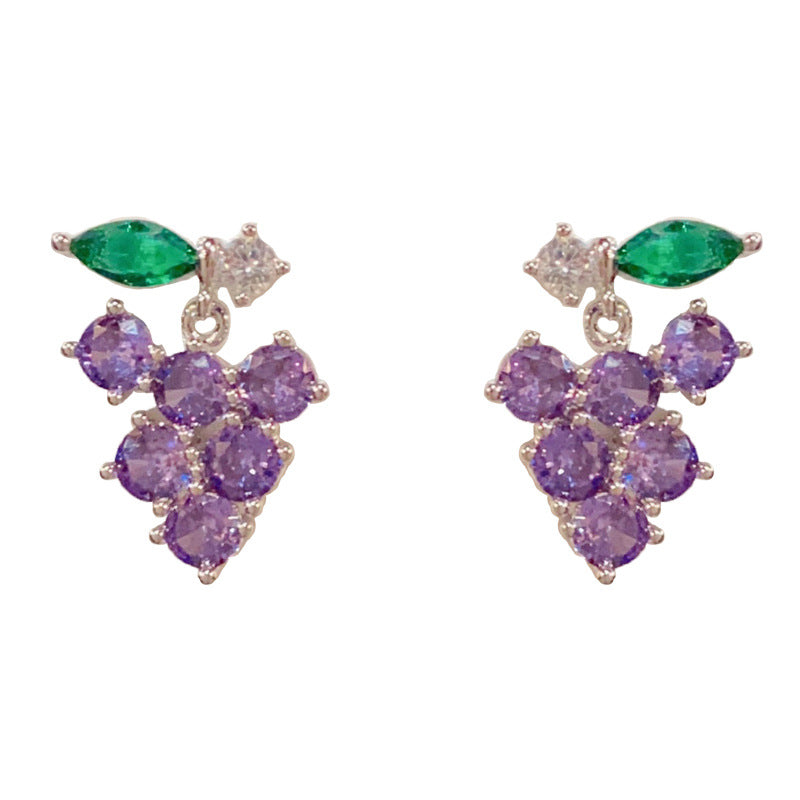 Fresh Stylish Sweet Simple Zircon Grape Tassel Exquisite Light Luxury Earrings
