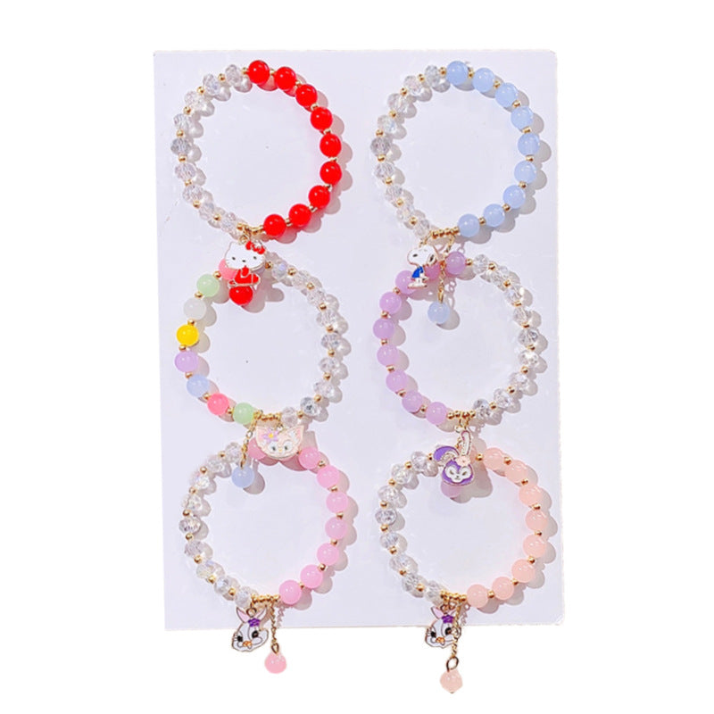 Bracelets de fleurs en cristal de dessin animé de princesse perlée pour enfants