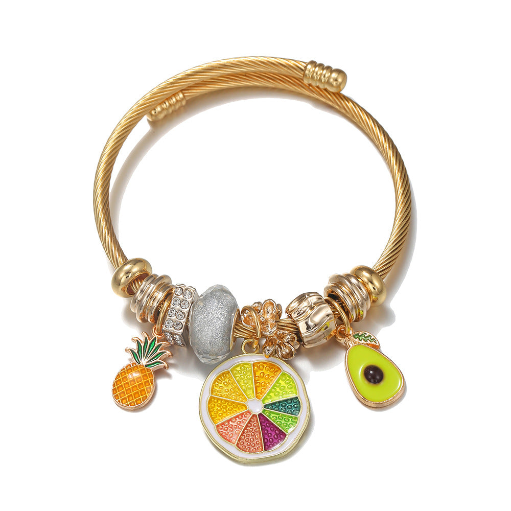 Gold Fresh Summer Fruit Party Open-ended Bracelets