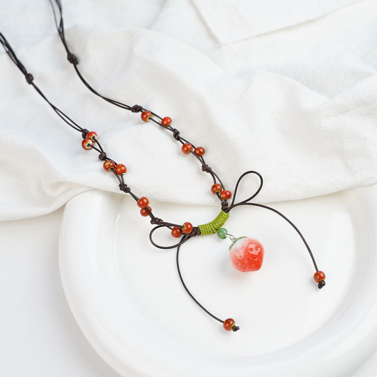 Peace Fu National Fashion Vintage Ceramic Female Longevity Necklaces