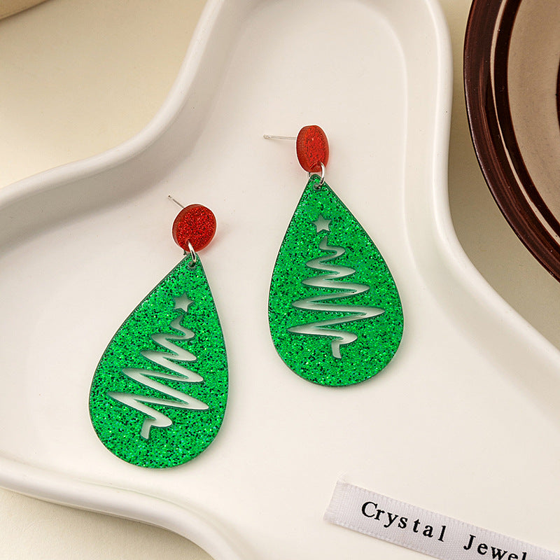 Boucles d'oreilles ajourées en forme de goutte d'eau et paillettes d'arbre de noël