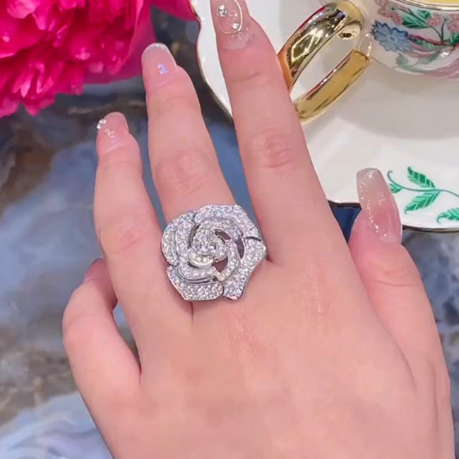 Women's Light Luxury Hollow Rose Ear Micro Setting Full Diamond Fashion Jewelry Set