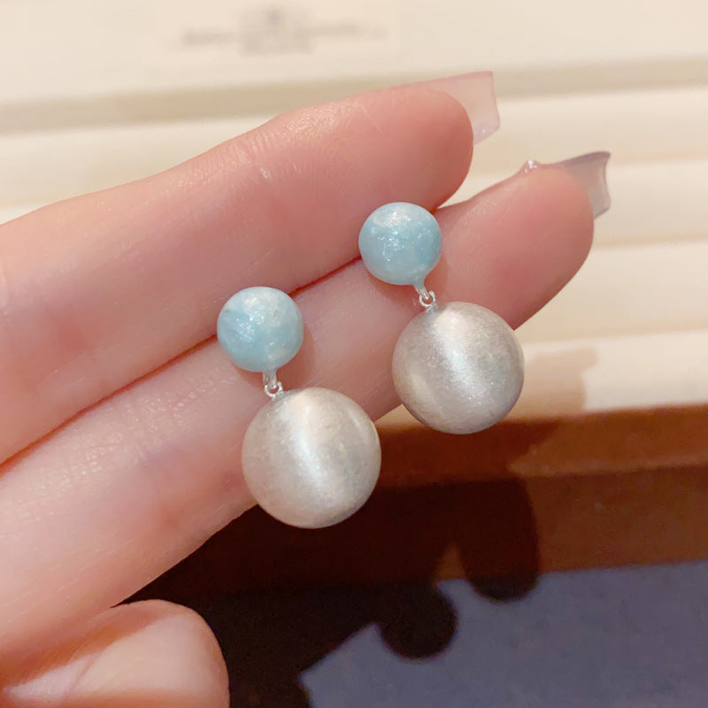 Women's Fashion Thick Sier Dripping Oil Metal Brushed Ball Eardrops Personality Earrings