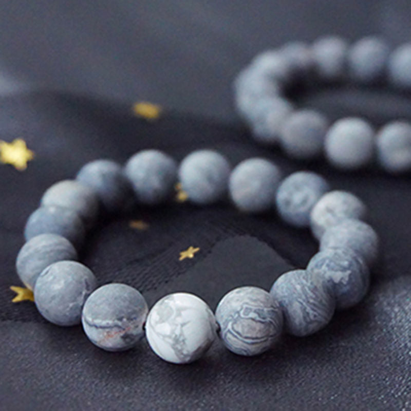 Men's Frosted Map Stone White Turquoise Prayer Bracelets