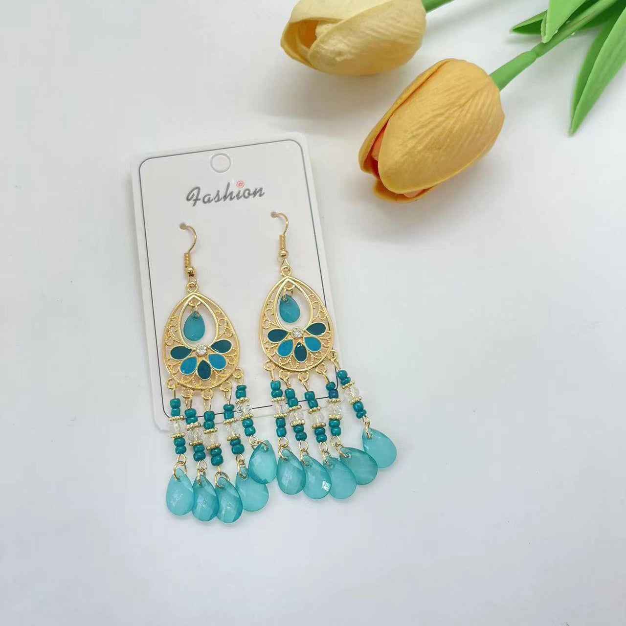 Ethnic Style Tassel Long Bohemian Crystal Yunnan Summer Earrings