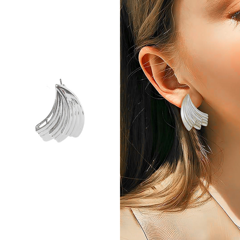 Striped Design Wind Pleated Retro Angel Wings Advanced Stud Earrings