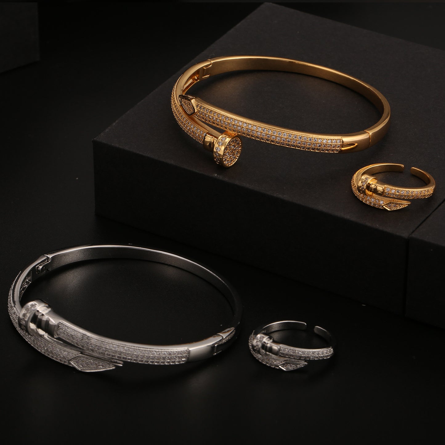 Full Diamond Light Luxury High-grade Nail Design Jewelry Set