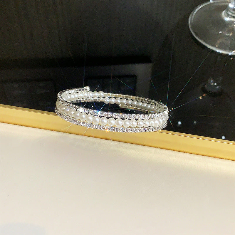 Rhinestone Zircon Elastic Laminated Adjustable Female Bracelets