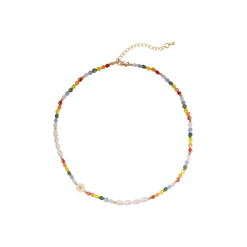 Dopamine Colorful Daisy Flower Pearl Female Summer Necklace
