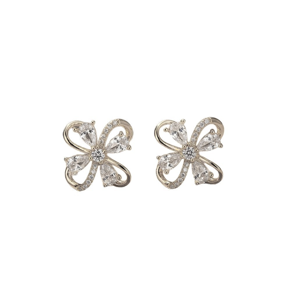 Women's Copper Inlaid Zirconium Flower For Graceful Fashion Ear Jewelry Set