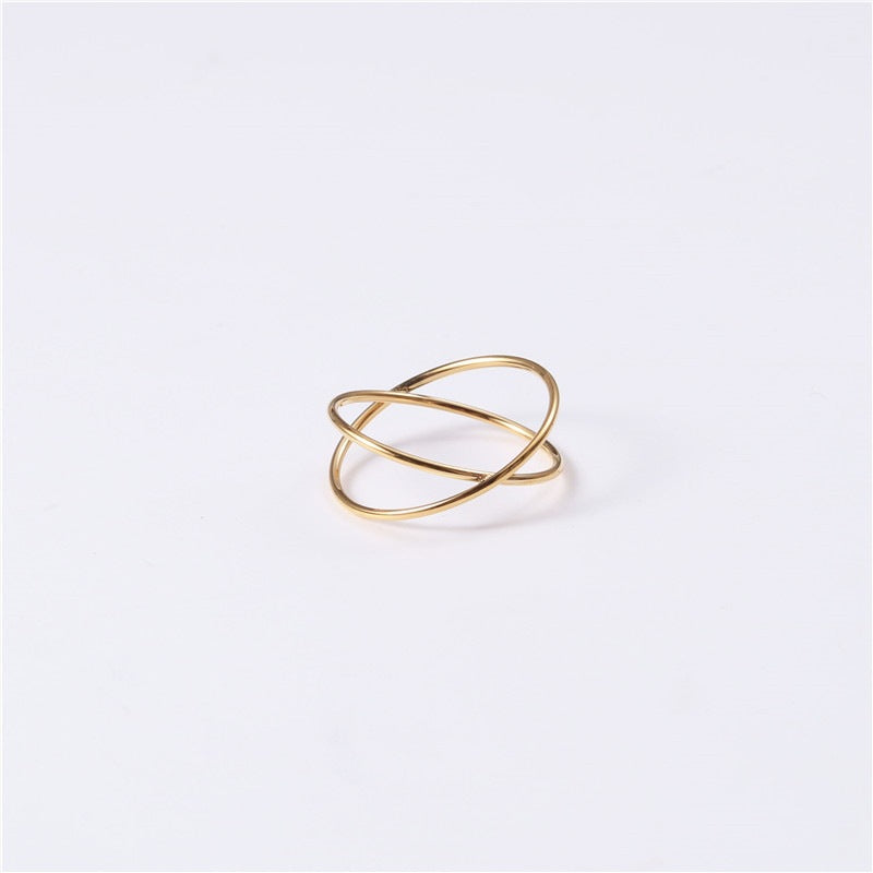 Version Simple Personality Basic Cross Titanium Steel Gold Plated Twin Ring
