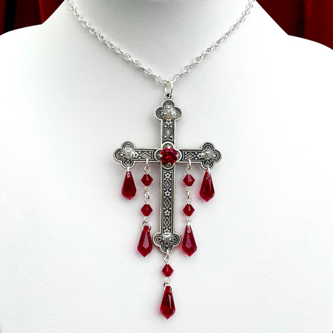 Big Cross Gothic Vampire Sier Pendant Necklaces