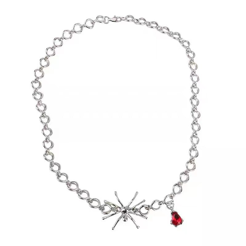 Women's Red Crystal Spider Hip Hop Dignified Pendant Design Necklaces