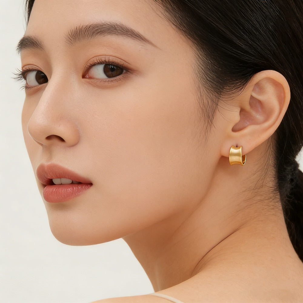 Design Shaped Metal Brushed High-grade Frosty Earrings