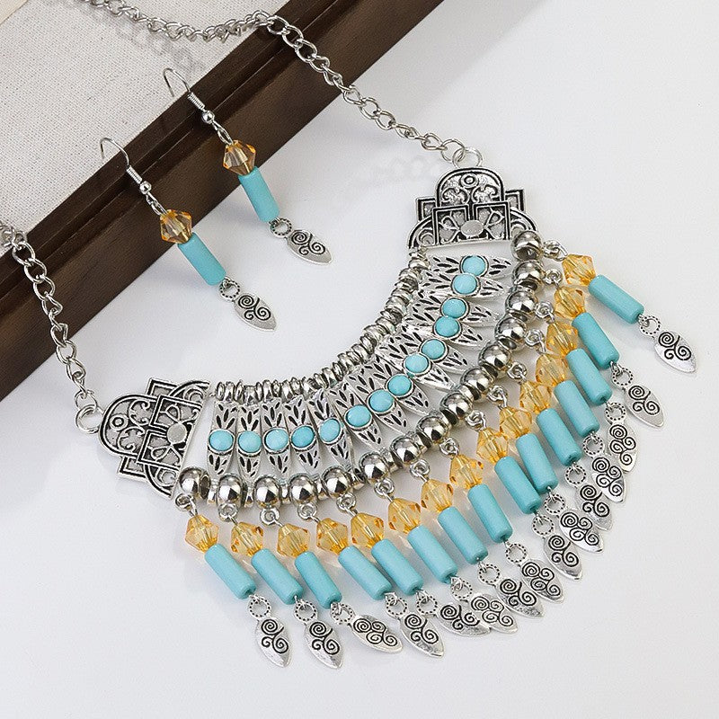 Female Alloy Diamond Full Flower Exaggerated Sweater Jewelry Set