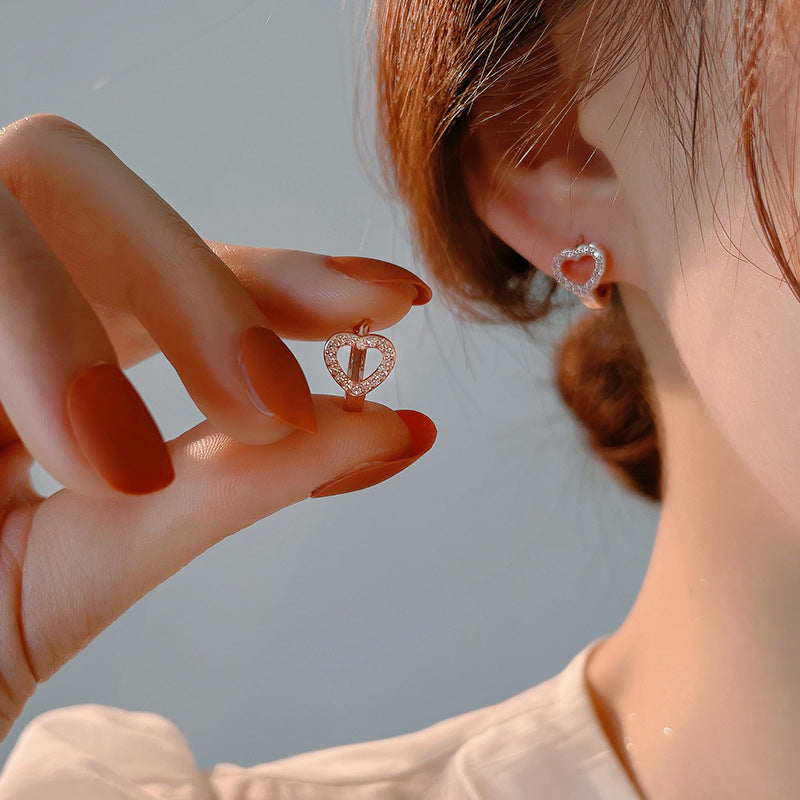 Gold Heart-shaped Sier Trendy Love Heart Female Korean Fashion Ear Rings
