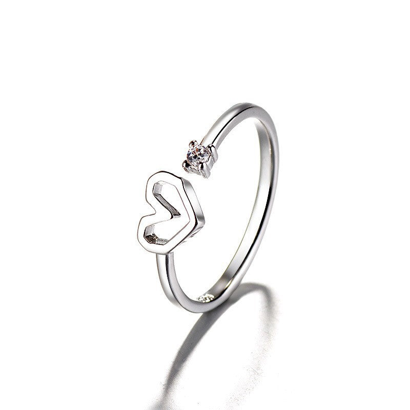 Open Female Sweet Rhinestone Love Heart Index Finger Geometric Rings