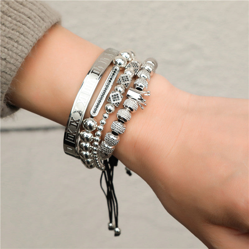 Rhinestone Ball Diamond Double Row Crescent Combination Bracelets