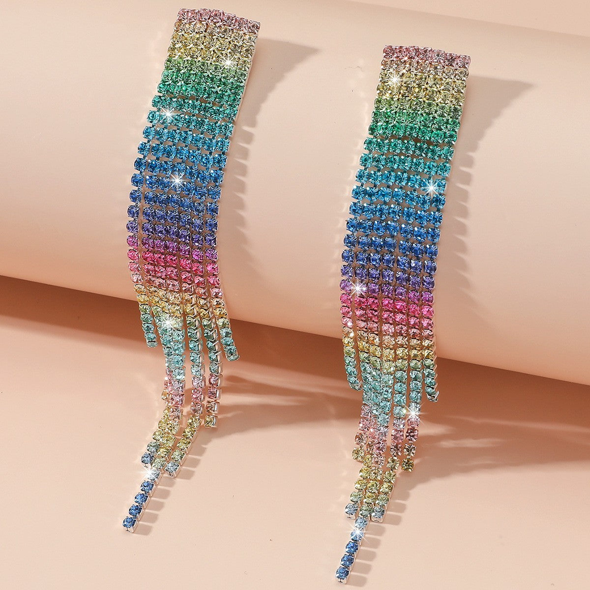 Women's Full Diamond Rainbow Color Evening Dress Accessories Earrings