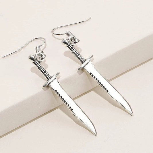 Unisex Punk Ancient Sier Small Dagger Eardrops Metal Earrings