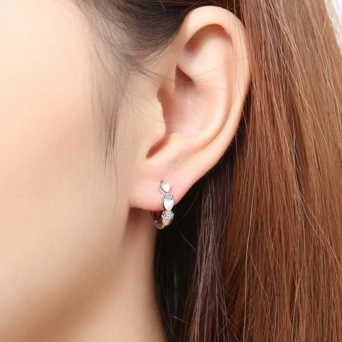 Korean Fashion Exquisite Love Ear Clip Female Inlaid Zircon Peach Earrings