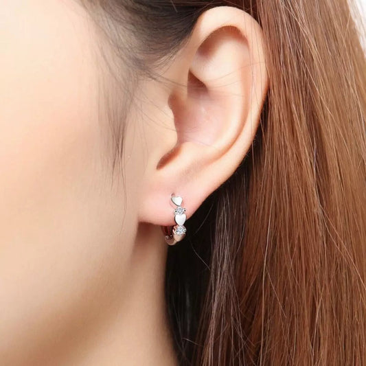 Korean Fashion Exquisite Love Ear Clip Female Inlaid Zircon Peach Earrings