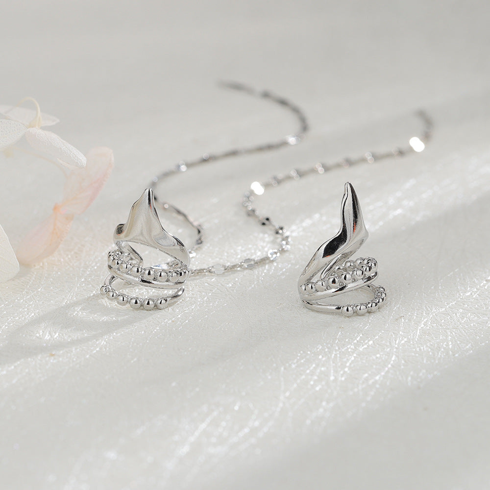 High-grade Long Earless Geometric Tile Chain Ear Clip