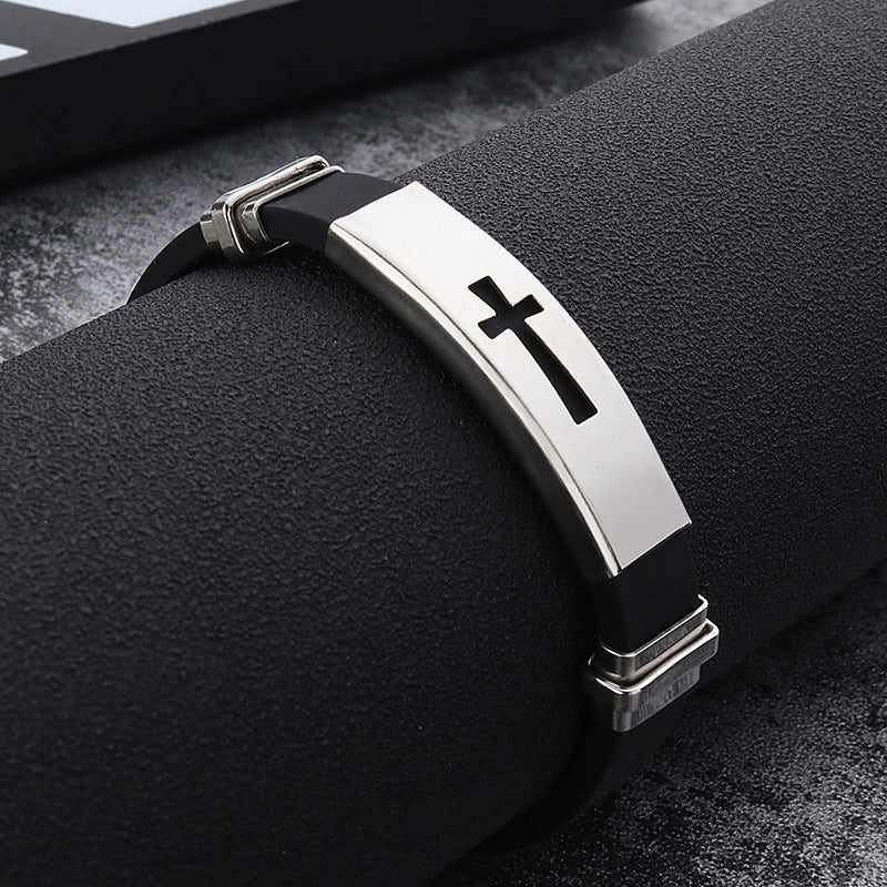 Men's Silicone Stainless Steel Sports Korean Fashion Cross Lady Bracelets