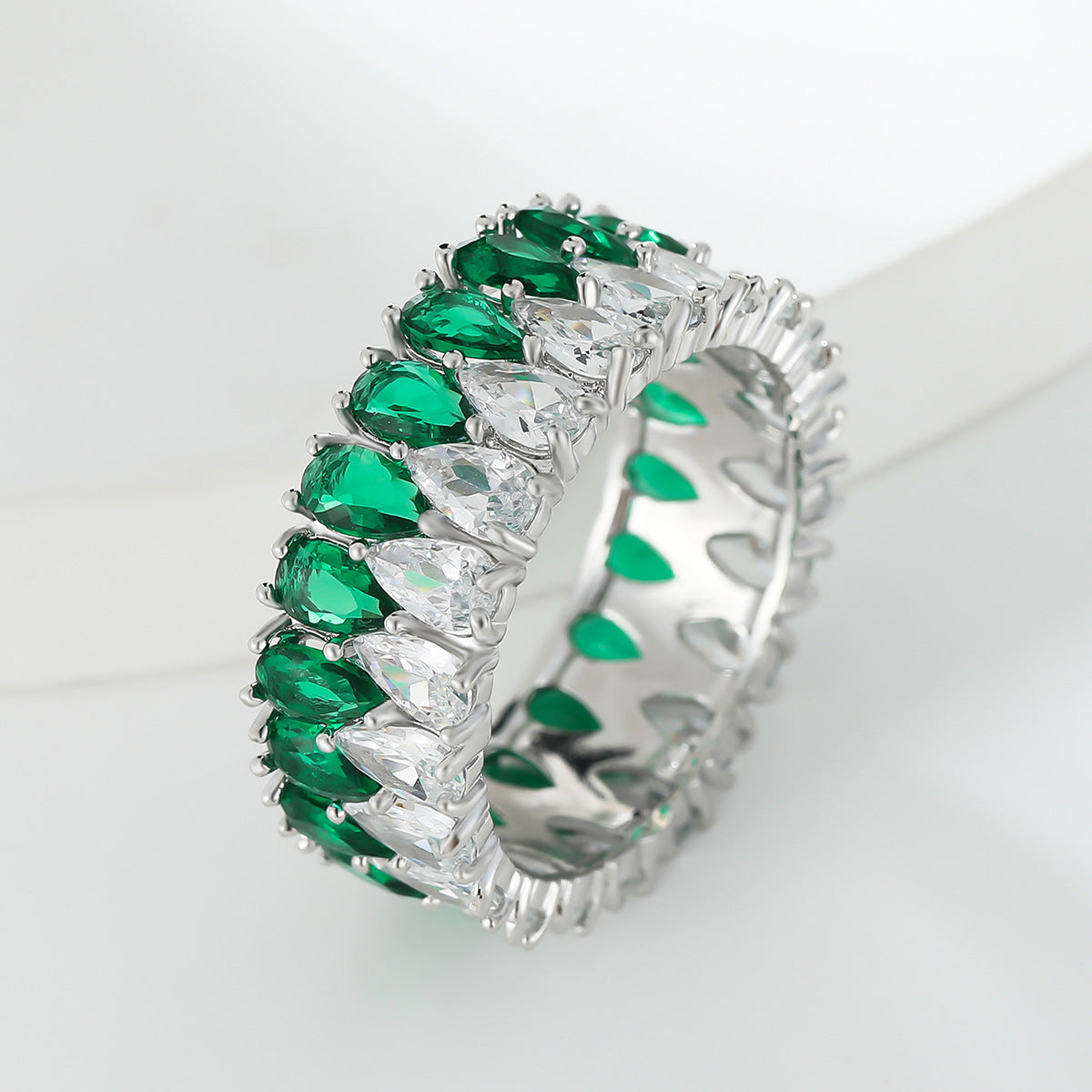 Row Full Rhinestone Zircon Water Drop Ring
