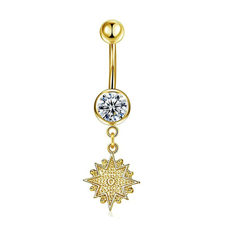 Gold Belly Rhinestone Zircon Style Navel Buckle Earrings