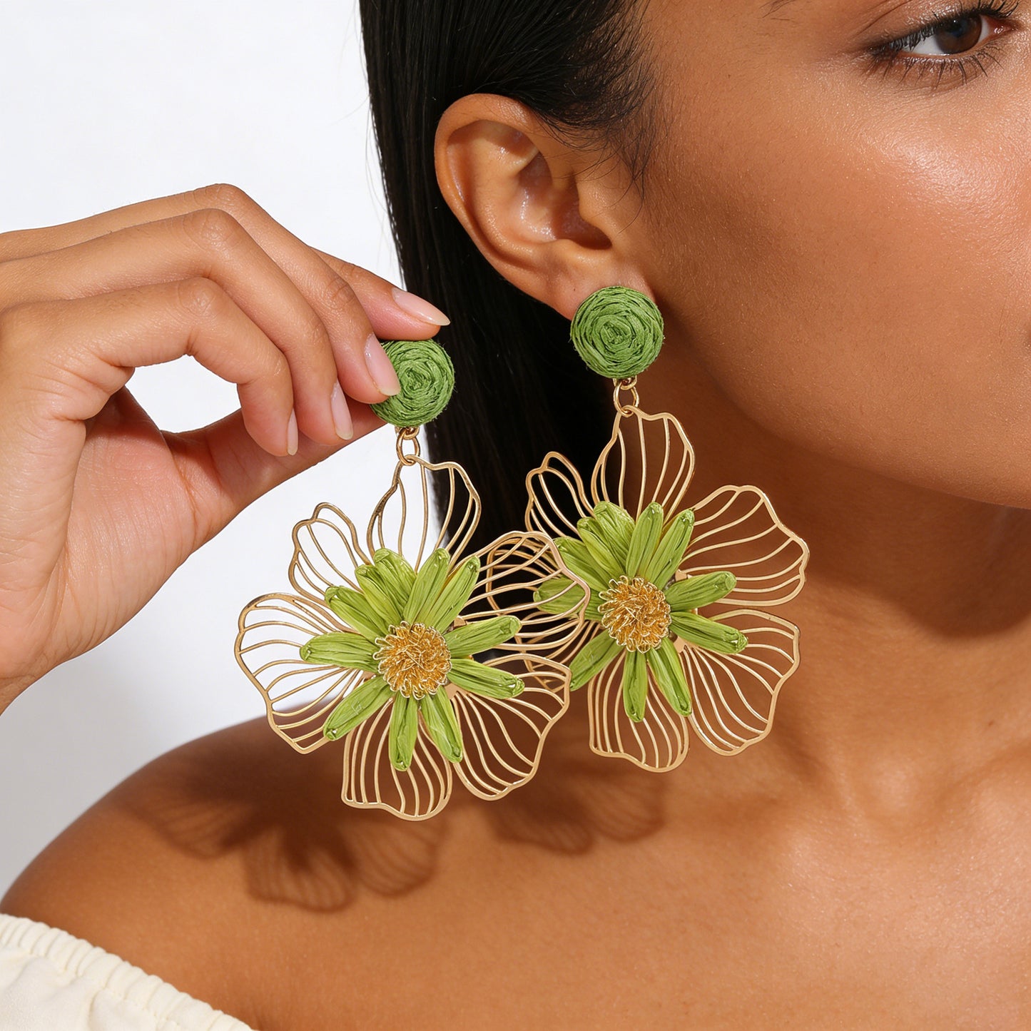 Women's Woven Hollowed Three-dimensional Flower For Beach Vacation Rings