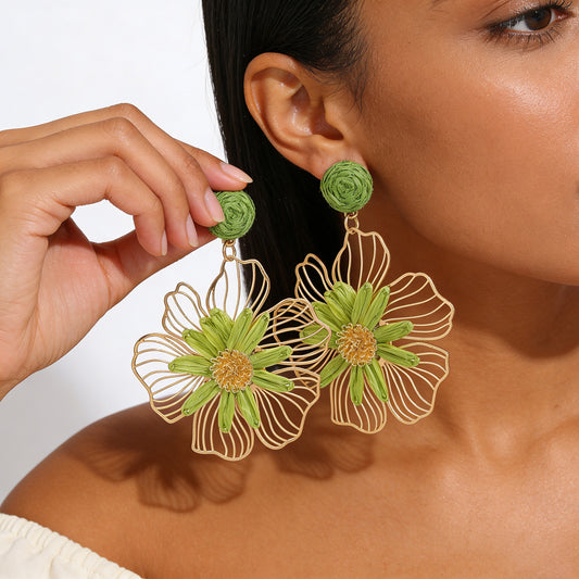 Women's Woven Hollowed Three-dimensional Flower For Beach Vacation Rings