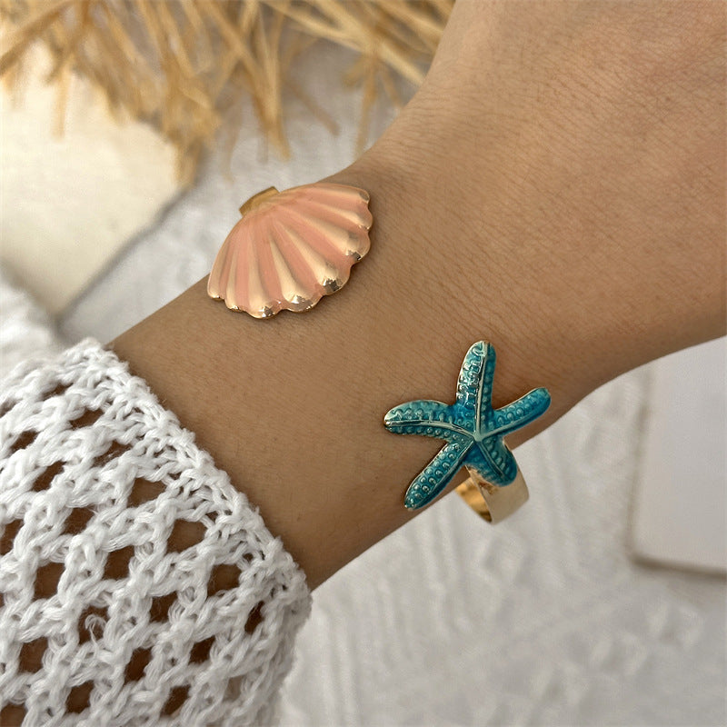 Ocean Style Metal Female Summer Vacation Starfish Baroque Hollow Adjustable Bracelets