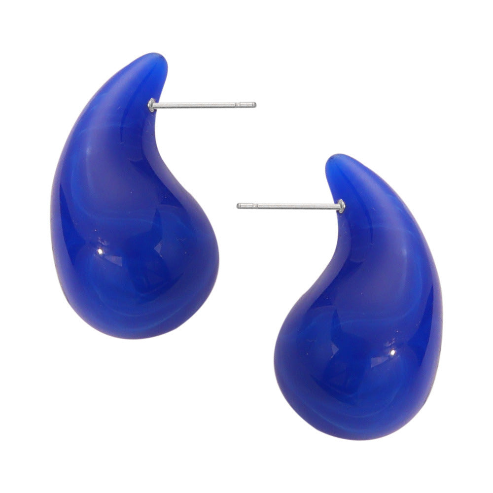 Fashion Simple Casual Style Resin Water Drop Shape Titanium Steel Earrings
