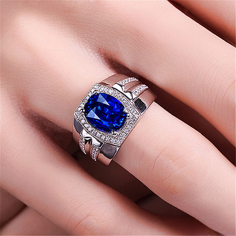 Diamond Blue Man's Natural Sapphire Gold-plated Rings