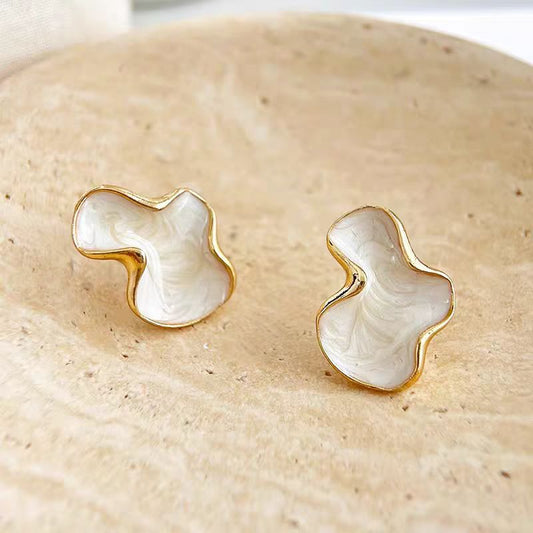 Geometric White Clouds Enamel Light Luxury High Sense Minority Simple Earrings