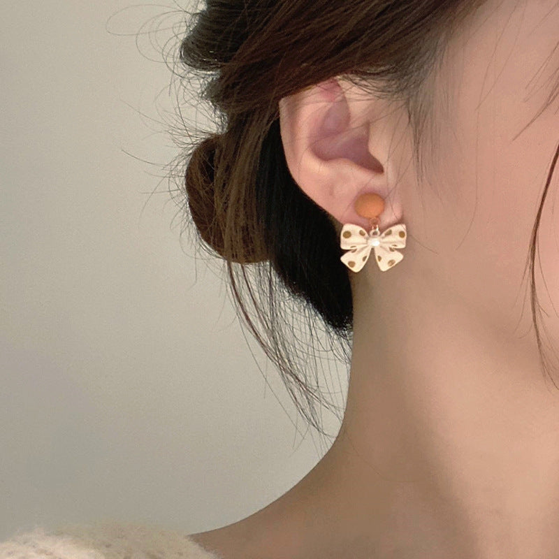 Women's Sier Bow Elegant High-grade Simple Eardrops Earrings