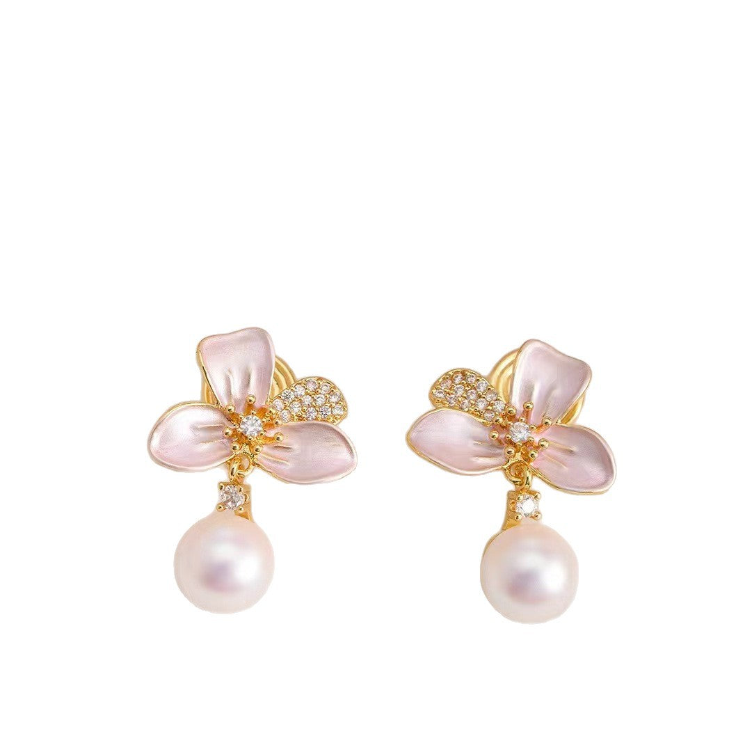 Women's Style Flower Zircon Ear Sier Needle Temperament Unique Exquisite Stud Earrings
