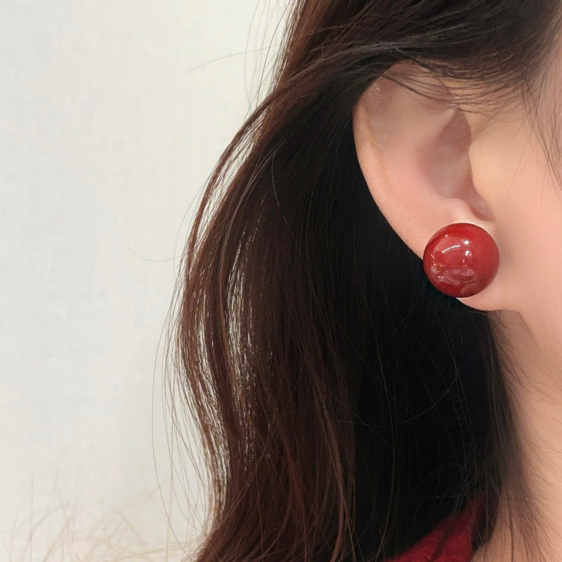 Red Zircon Flower Large Pearl Advanced Earrings