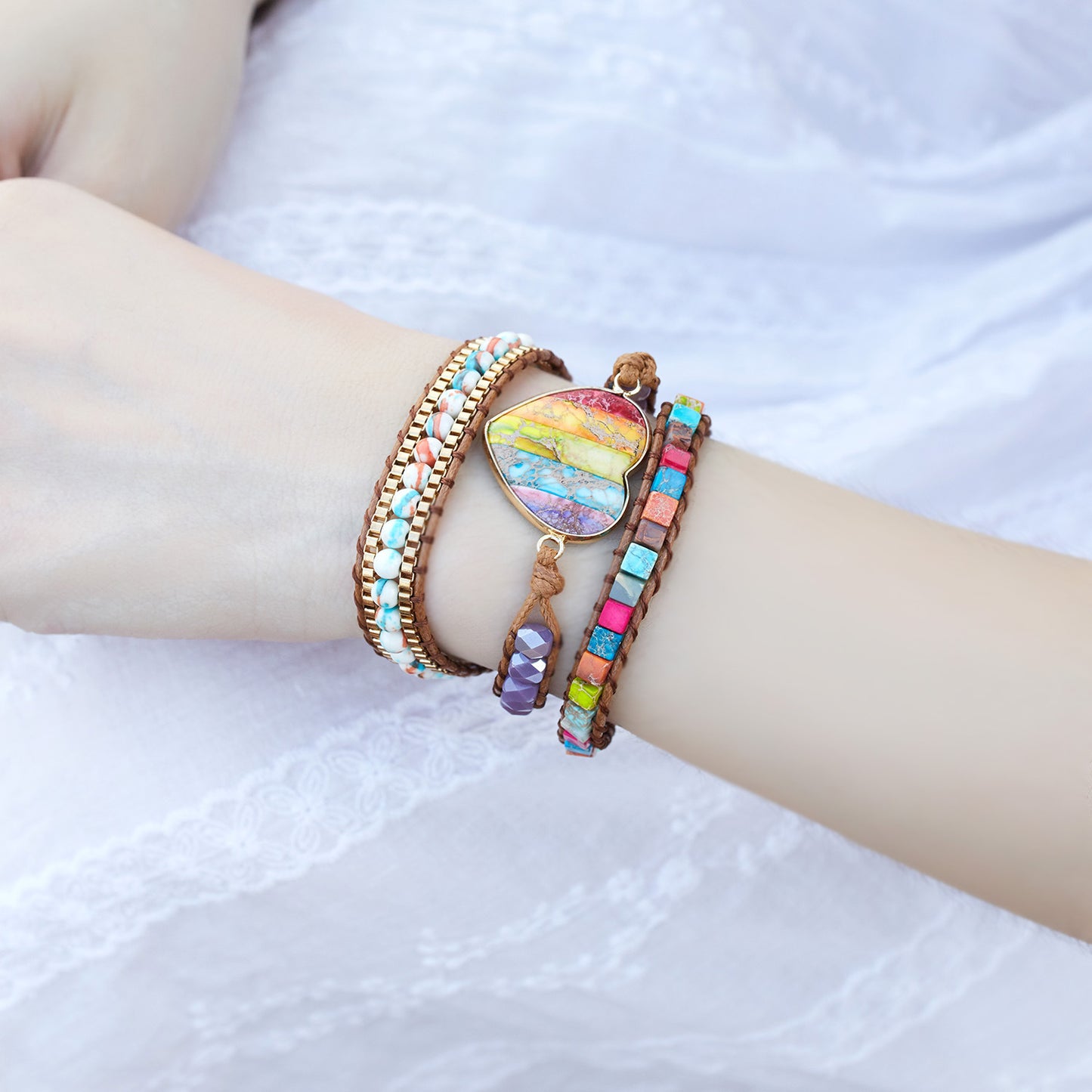 Ethnic Style Love Leather Colorful Stone Natural Bracelets