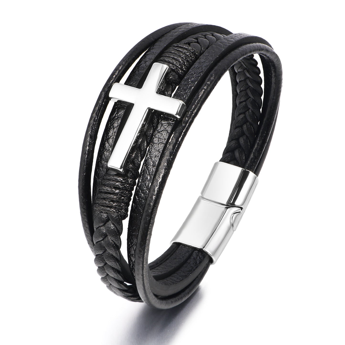 Herren-Kreuz-Leder-handgefertigte geflochtene Seil-Magnetarmbänder